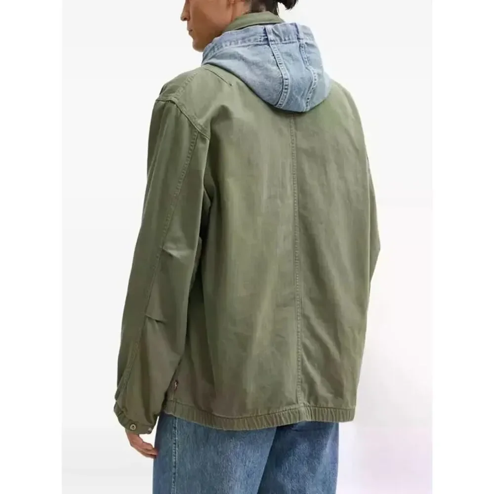 Levi's Premium‎ Jacket Mens XL Green Hooded Work Pocket Canvas Military Utility